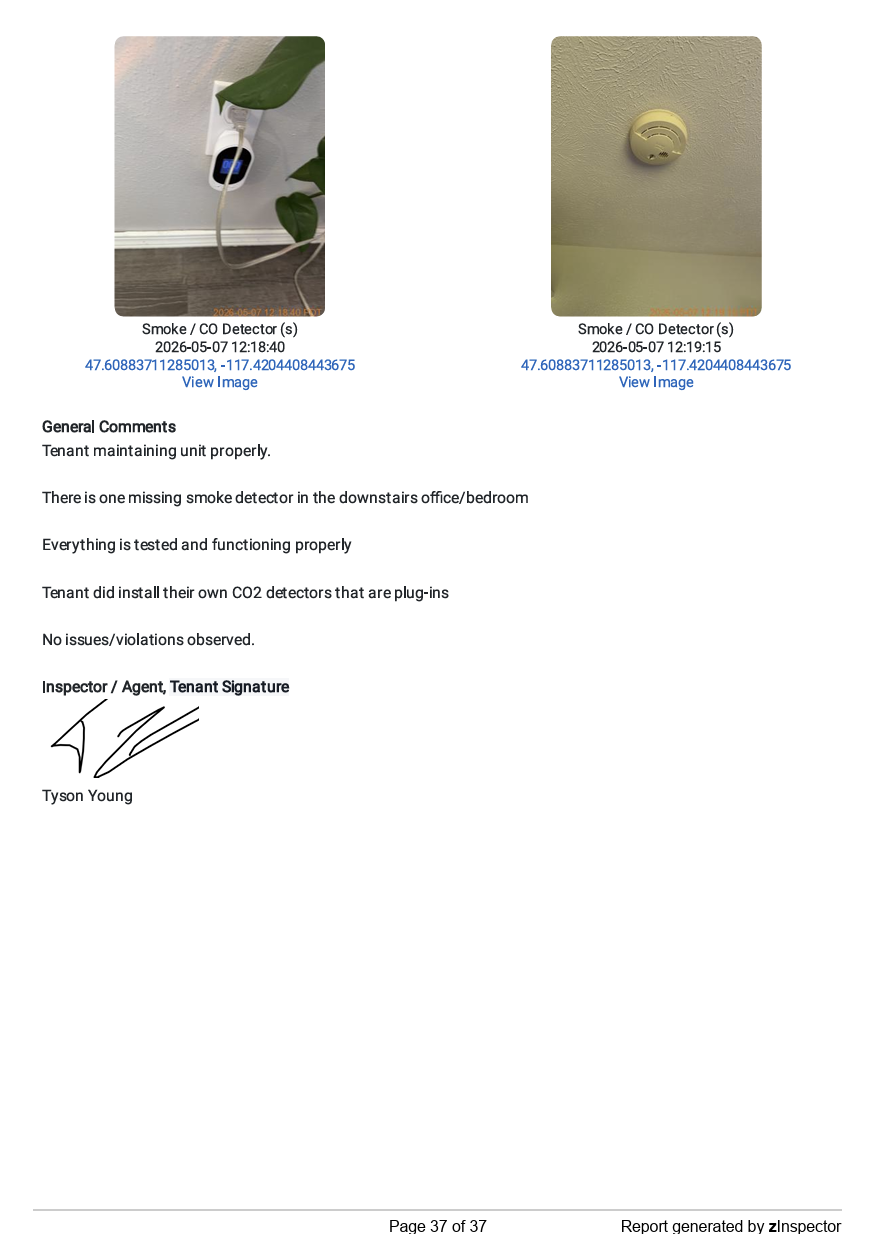 General notes from a lease renewal inspection where the tenants had taken great care of the property, with any items found being automatically routed to our maintenance team as a work order